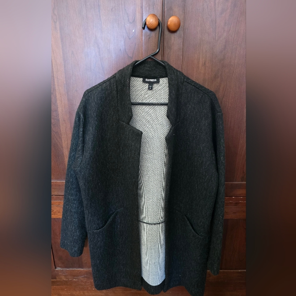 Express Dark Gray Open Front Coat